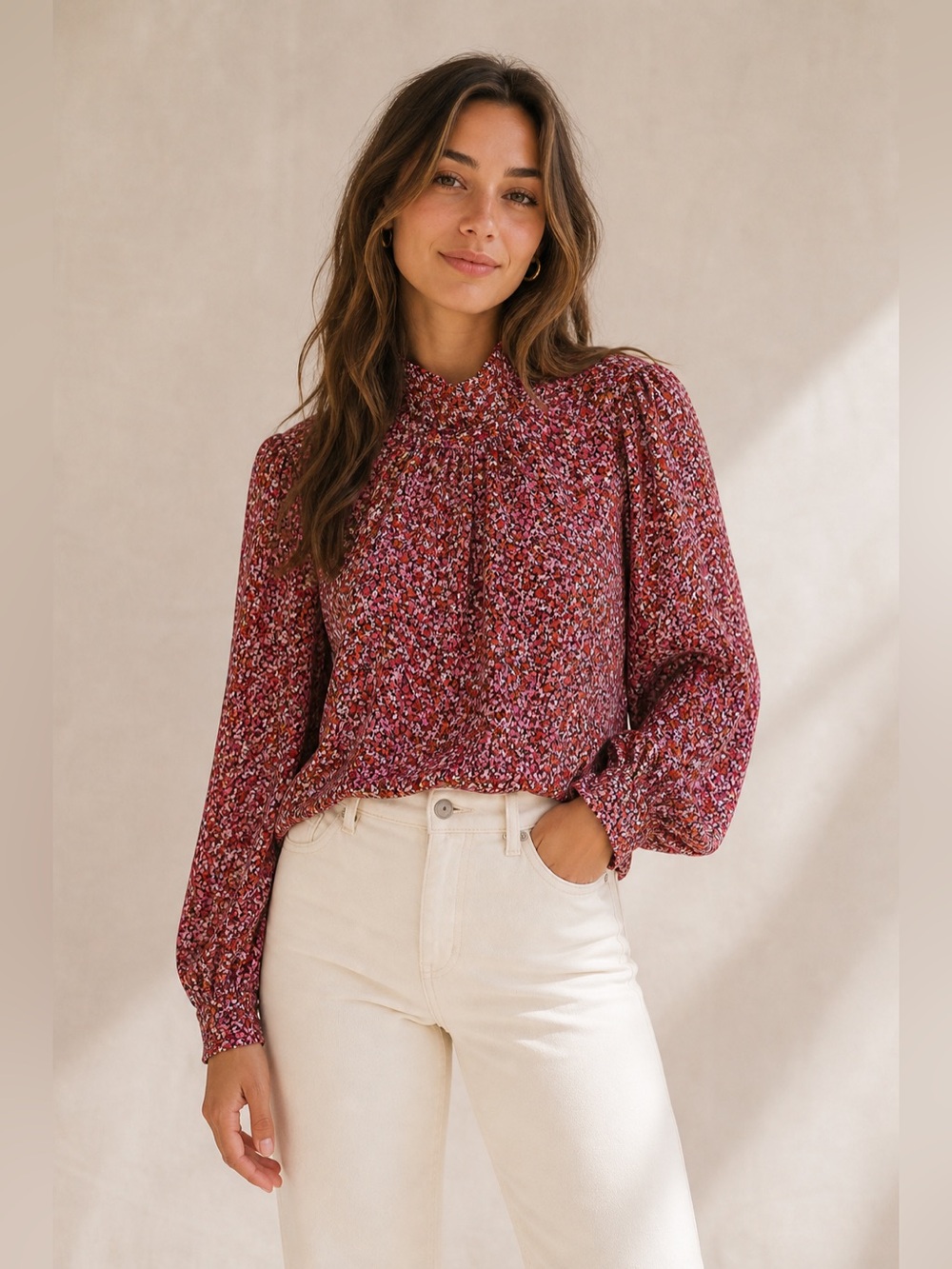 Rollas Floral High Neck Blouse Size Medium Boho Romantic Top